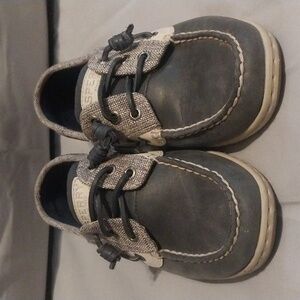 Sperry Top Slider Songfish Size 7 Linen and Navy Boat Shoes